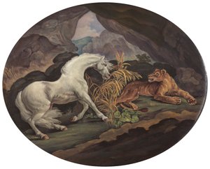 Un cheval effrayé par une lionne