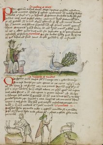 Un roi trônant parlant à un paon ; un berger tuant un bélier ; un berger avec un bâton et un couteau devant deux chèvres. - Unknown artist