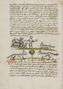 Un berger avec son chien et son troupeau ; un homme chassant un loup
