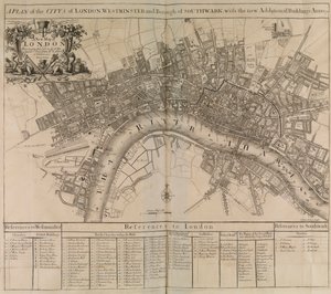 Plan de la ville de Londres, Westminster, borough de Southwark et la rivière Thames - Unknown artist