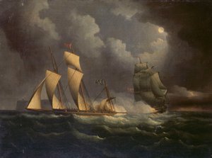 Un lougre de contrebande poursuivi par une brigantine navale, vers 1825 - Unknown artist