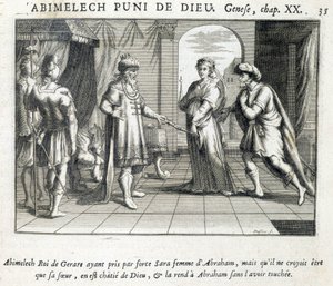 Abimélec donne Sarah à Abraham - Bible, gravure - Unknown artist
