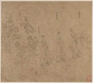 Album de thèmes taoïstes et bouddhistes : Procession de divinités taoïstes : Feuille 20 - Unknown artist
