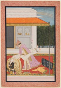 Un couple amoureux, probablement Raja Mahendra Pal de Basohli (r. 1806-13) avec une reine favorite