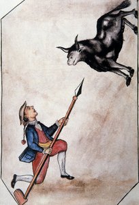 Un Indien pointant de sa lance un taureau, du livre "Trujillo del Peru" ou "Codex Martínez Compañón", par Baltazar Martinez Compañón y Bujanda, évêque de Trujillo (1782-1785) - Unknown artist