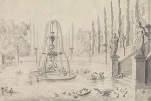 Un bassin ornemental et une fontaine