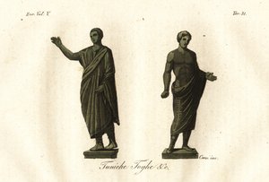 Statues étrusques antiques montrant des hommes portant la toge, la tunique, les calzari (chaussures), etc. - Unknown artist