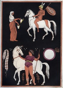 Grèce antique - Manière de monter à cheval - gravure de « Usi e Costumi di Tutti i Popoli dell