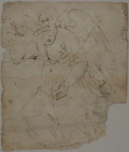 Ange annonciateur (recto) ; Esquisses de la figure assise, de la partie supérieure et de la main droite de l