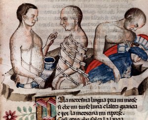 Antée le géant abaisse Dante et Virgile sur le sol gelé du cercle de la Trahison (chant 31 de l