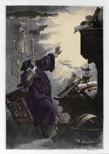 Apparition de Méphistophélès (Mephisto) à Faust Illustration de « Faust » par Johann Wolfgang von Goethe (1749-1832) (Illustration pour « Faust » par Goethe) Gravure