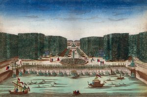 Aquae Lapsus in Hortis Versalicis - Vue optique représentant les cascades de Versailles au 18ème siècle - Illustration vers 1760