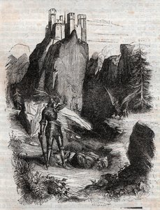 Atlant vaincu par Bradamante - gravure de 1851 de « Roland furieux »