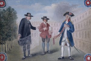 Aux trois ordres. Enseigne pour un marchand de cocardes au Palais-Royal. Palais-Royal