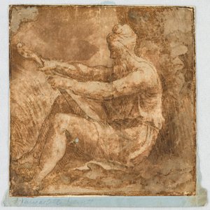 Homme barbu accordant un luth - Unknown artist