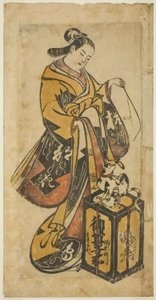 Beauté jouant avec un chat et un chaton - Unknown artist