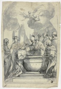 Évêque oignant une sainte femme
