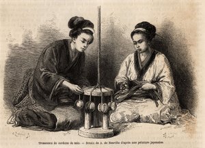 Tresseurs de cordons de soie, dans leur atelier à Yedo (ou Edo, aujourd