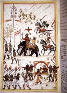 Procession nuptiale de conjoints de haute classe sociale - Page du manuscrit (ms.8300) "Histoire du Mogol" (Moghul ou Moghol) par Stefano Nivibus Cardeira. 18ème siècle. Biblioteca Marciana, Venise