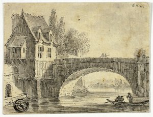 Pont avec maison - Unknown artist