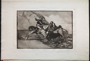 Corridas : La manière dont les anciens Espagnols chassaient les taureaux à cheval en pleine campagne - Unknown artist