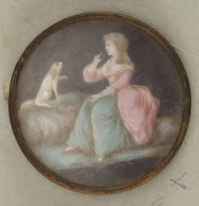 Bouton avec Dame Peinte et Chien