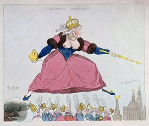 Catherine-II sautant de la Russie à Constantinople par-dessus les souverains européens, caricature, fin 18ème siècle - Unknown artist