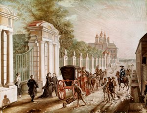 Catherine II quittant le palais de Peterhof avant son couronnement en 1762