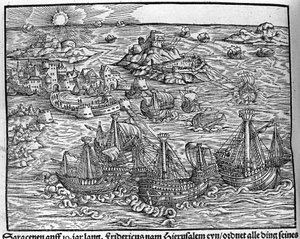 Affrontements entre Sarrasins. Gravure de Johann Stumpff « Den edlen struen belten fromen »