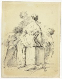 Scène de cour avec un jeune homme et trois jeunes filles - Unknown artist