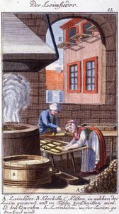 Artisanat : le fabricant de colle dans son atelier. Dans « Description complète des arts et métiers et ateliers pour les jeunes » par Johan Peter Vue. Éd. Nuremberg, Weigel et Schneider - Unknown artist