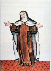 Vie quotidienne et coutumes du Pérou : Carmélite déchaussée. Aquarelle tirée du livre Trujillo del Peru par Baltasar Martinez Companon y Bajanda, évêque de Trujillo (1782-1785). 18ème siècle Madrid. Biblioteca del Palacio Real