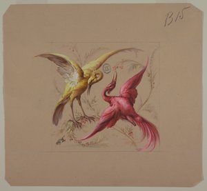 Conception pour papier peint et textiles : Fleurs et oiseaux