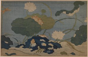 Libellule et plantes de lotus - Unknown artist