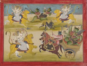 Durga combattant les rakshashas Shunga et Nishunga, du Devi Mahatmya - Unknown artist