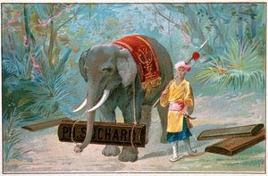 Éléphant et Cornac, publicité "Suchard", v. 1895