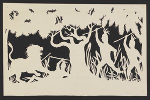 Figures chassant un lion - Unknown artist