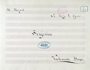 Première page de la partition pour le violoncelle dans Le nozze di Figaro, opéra de Mozart (19ème siècle)