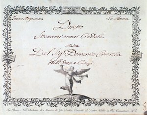 Première page de la partition musicale de Svenami ormai crudele, dans Gli Orazi e i Curiazi de Domenico Cimarosa, c. 1798