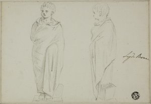 Vues frontale et latérale de la statue d