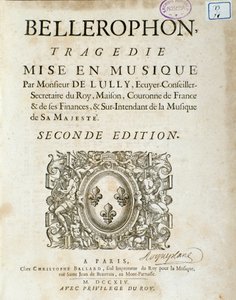 Frontispice de « Bellerophon » Tragédie lyrique en cinq actes avec un prologue de Jean Baptiste Lully (Giovanni Battista Lulli) (1632-1687). 1714.