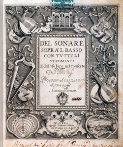 Frontispice de del sonare sopra il basso par Agostino Agazzari