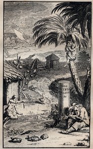 Frontispice du livre « Voyages et aventures de François Leguat et de ses compagnons en deux îles désertes des Indes Orientales » par François Leguat (1637-1735) explorateur français - 1708