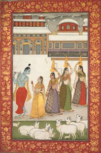 Gujari Ragini (Krishna avec les Gopis jouant de la flûte), d