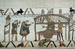 Harold, de retour en Angleterre, après son ambassade chez le duc Guillaume le Conquérant, raconte son voyage au roi Édouard le Confesseur (détail)