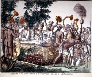 Hindouisme : scène de crémation. Collection privée. - Unknown artist