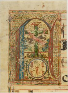 Initiale "N" historiée avec crucifix provenant d