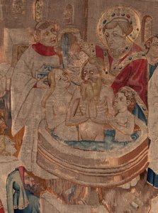 Histoire de Saint Piat et Saint Eleuthère, Scène 6 (détail). Scène de baptême.