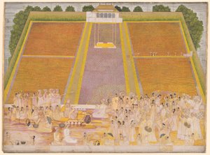 Fête de Holi dans un jardin clos avec des célébrants - Unknown artist