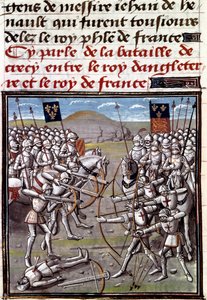 Guerre de Cent Ans : la bataille de Crécy le 26/08/1346 entre les Français et les Anglais. Miniature des Chroniques de Jean Froissart (1337-1400) - Unknown artist
